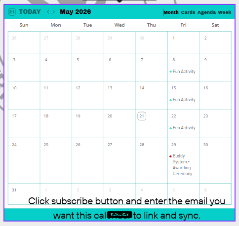 Monthly event calendar