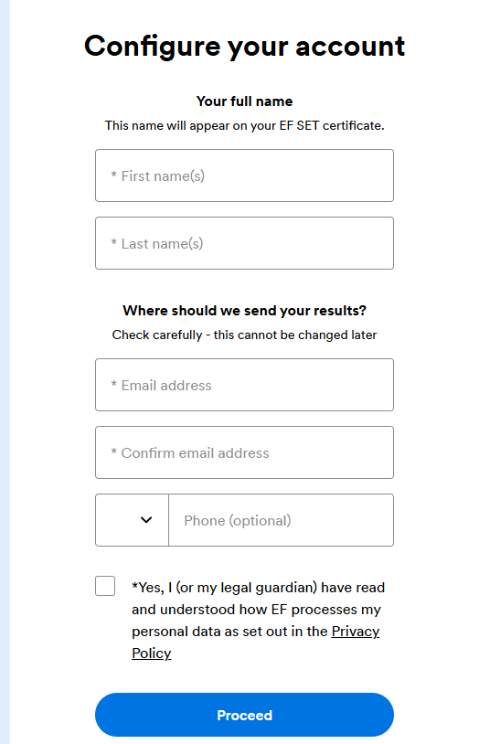 Configure your account form